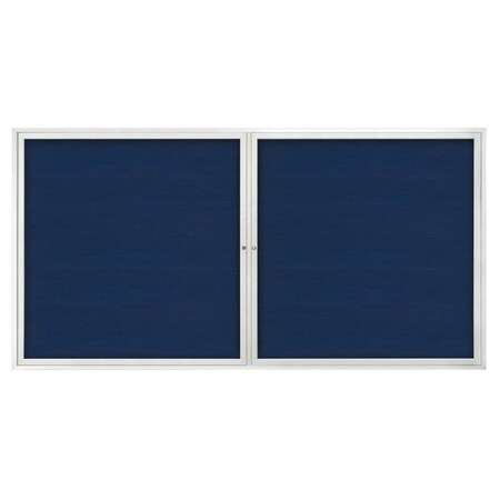 United Visual Products 72"x36" 3-Door Enclosed Outdoor Letterboard, Blue Felt/Satin UV1163D-SATIN-BLUE